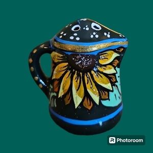 VTG Mexican Talavera Pottery Sunflower Tea Kettle Salt or Pepper Shaker